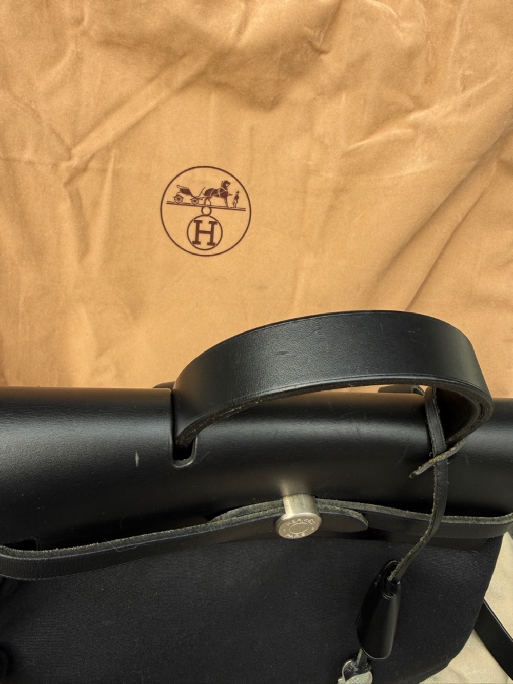 Hermès Herbag Backpack Black Toile Vache Hunter Palladium Full Set VTG Full Set - Picture 2 of 15